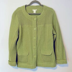 100% wool sweater women’s Large VTG Green Laura Ashley pocket cardigan